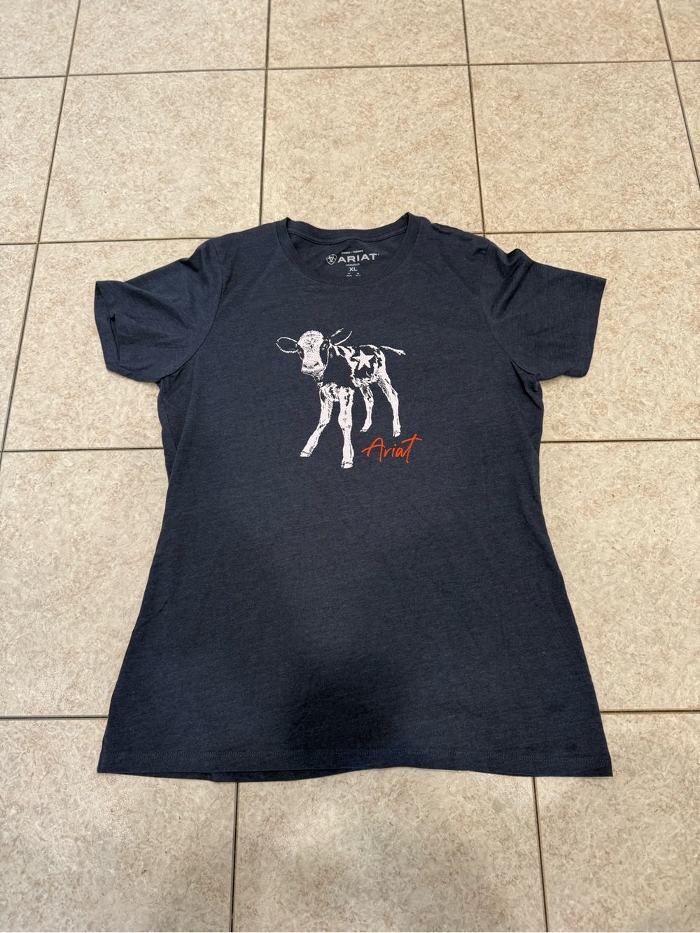 Ariat Navy Short Sleeve Tee with Calf Graphic - Picture 2 of 7